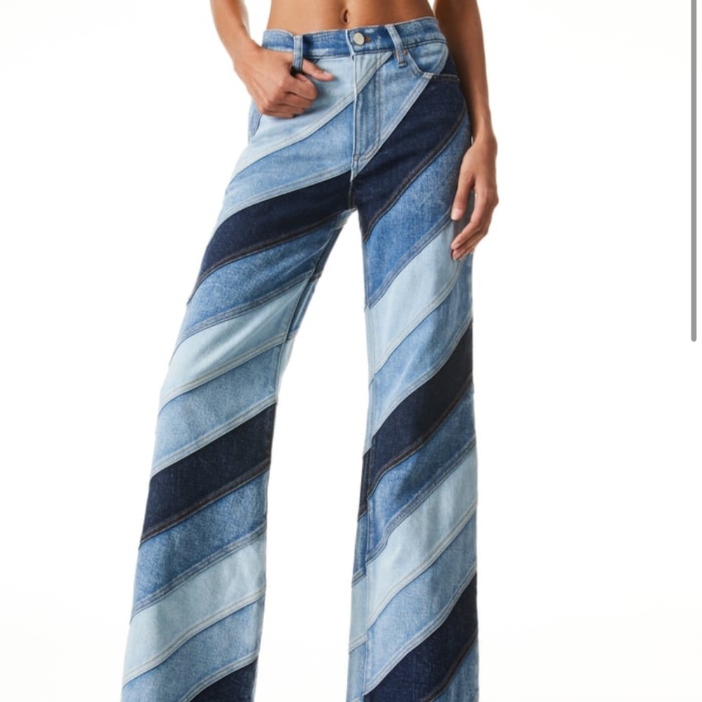 NWT Alice and Olivia Patch Work Swirl WIDE FLARE JEAN